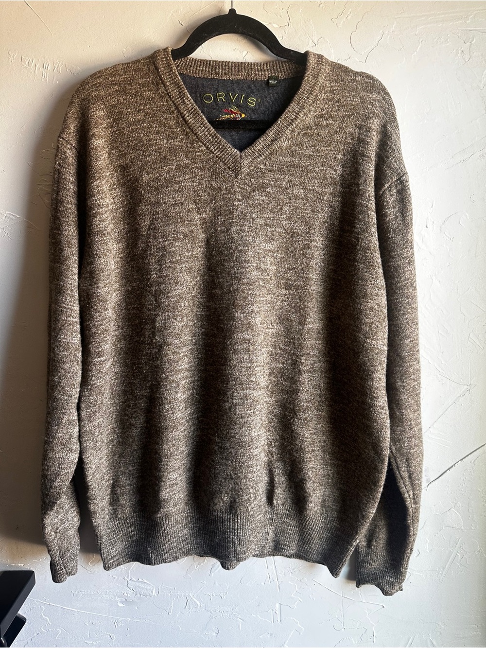 Orvis Merino Wool V Neck Sweater Earth Tone Granola Mountaincore Heritage Sz L